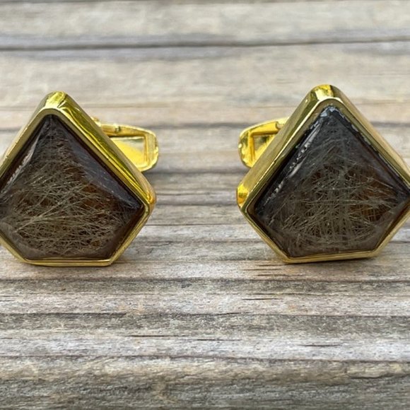 Cuff Link Faux Stone Gold Tone Fashion Men Jewelry Cufflink Stud - Picture 2 of 12